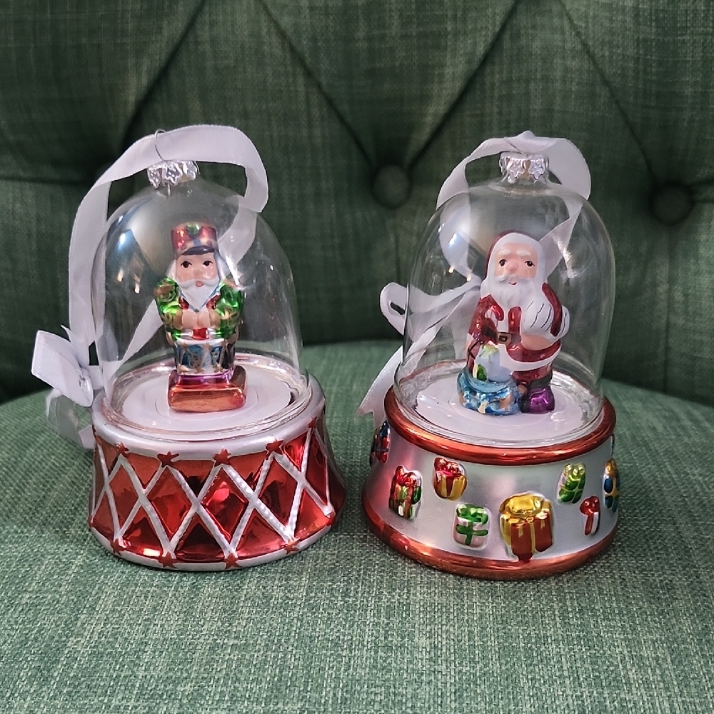 Festive Santa and Nutcracker Glass Musical Ornaments